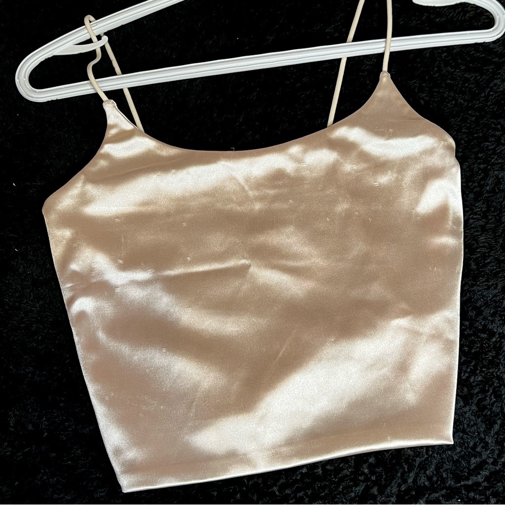 Pink silk cropped tank